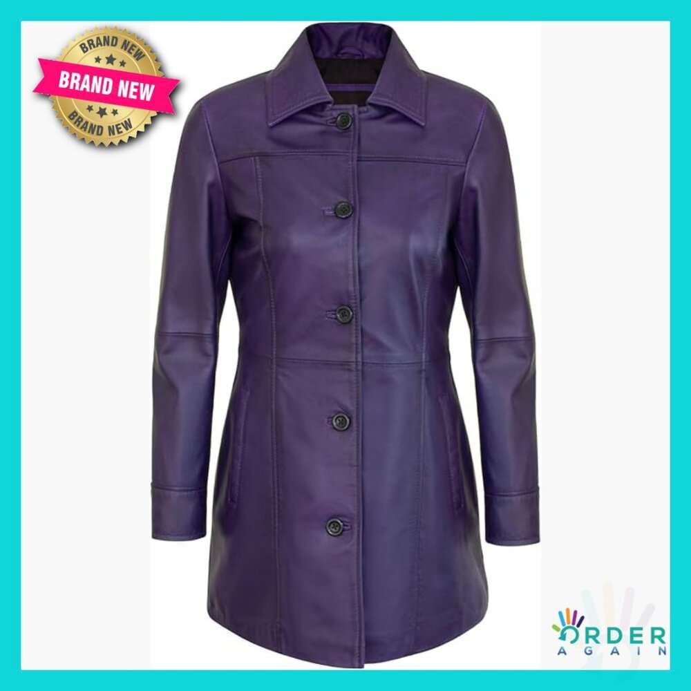Real Lambskin Leather Car Coat Classic Elegant Chic Oversized Long Jacket